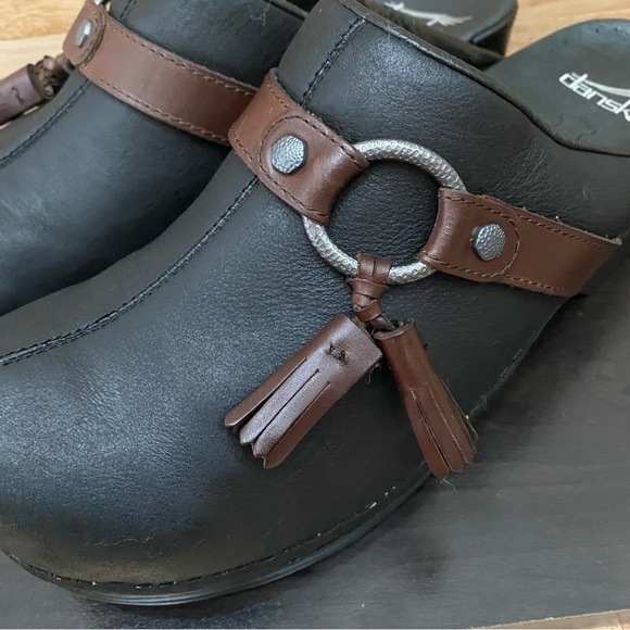 DANSKO “Shandi” Black Nubuck Leather Biker Harness Tassel Clog Size 41 10.5-11US - Picture 11 of 16